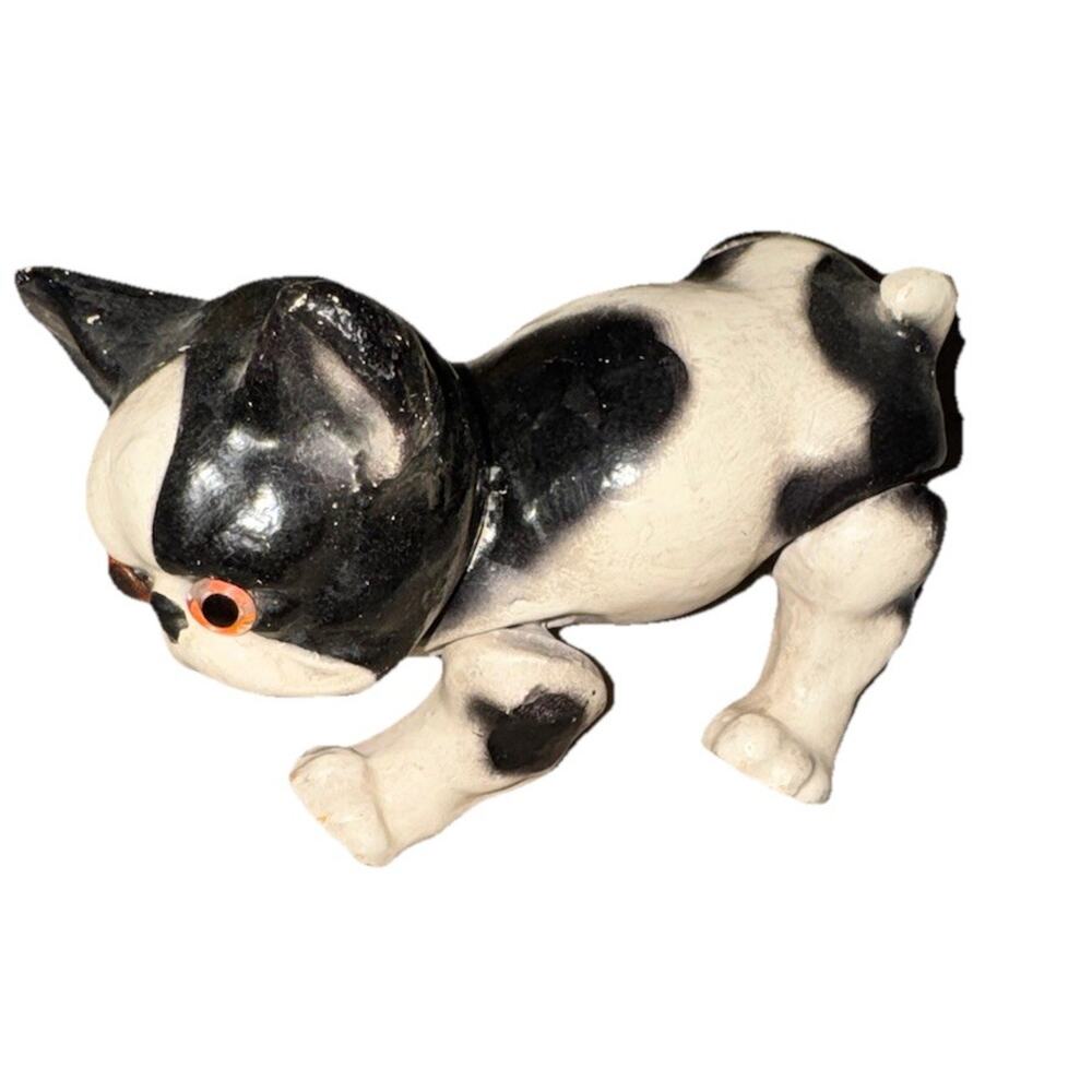 Vintage Bulldog Nodding Dog Figurine Articulated Bobble Head Glass Eyes 5”
